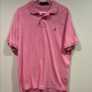 Ralph Lauren Pink Polo Shirt with Navy Logo, Men’s Large